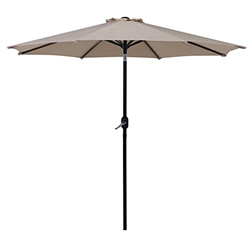 Grand patio Garden Parasol, 2.7m Patio Umbrella with Handcrank and Tilt, 8 Steel Ribs, Aluminum Pole, Sun Shade Umbrella for Lawn, Garden, Backyard, Pool, UV 50+ (Beige)