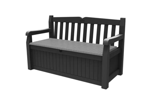 Keter Eden Bench 265L Outdoor 60% recycled Garden Furniture Storage Box Graphite & Light Grey | Fade Free | All Weather Resistant | Safe and Secure | Zero Maintenance | 2 year Warranty