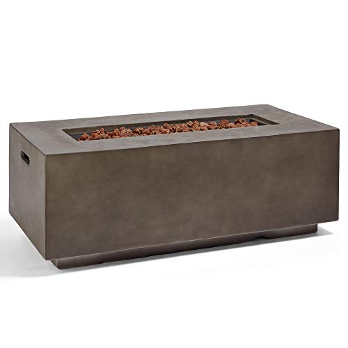 VonHaus Gas Fire Pit – Rectangular Firepit for Outdoor, Garden, Patio – MgO Material with Cover, Regulator, Hose, Carry Handles, Adjustable Flame Settings – Compatible with Propane – Faux Concrete