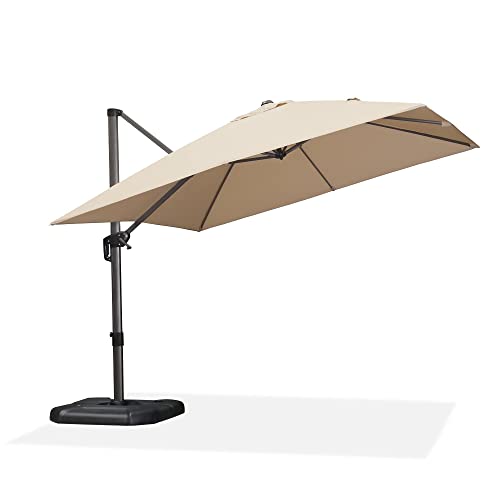 PURPLE LEAF 2.5 X 2.5 M Square Garden Cantilever Parasol, Large Square Patio Umbrella with Crank Handle and Tilt for Balcony and Outdoor, Beige