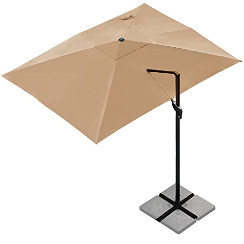 Sunnyglade 10x13Ft Cantilever Patio Umbrella Rectangular Deluxe Offset 360°Rotation & Integrated Tilting System Hanging Umbrella for Market Garden Deck Pool Backyard Patio (Tan)