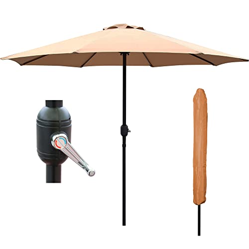 GlamHaus Garden Parasol Table Umbrella 2.7M with Crank Handle for Outdoors, UV40 Protection, Includes Protection Cover, Gardens and Patios - Robust Steel (Grey, Cream, Sand, Green, Khaki)
