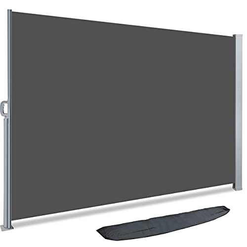 VOUNOT Side Awning Retractable, Outdoor Privacy Screen for Garden, Balcony, Terrace, 180 x 300 cm, Grey