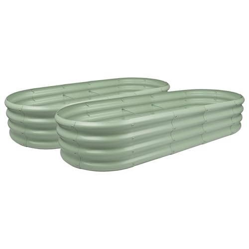 Harbour Housewares Raised Garden Bed - Green - 180 x 90cm - Rounded - Pack of 2 - Bottomless Galvanised Steel Planter Box for Growing Outdoor Plants, Vegetables, Flowers and Herbs
