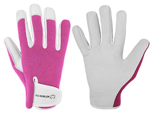 WESTWOOD FOX Ladies/Mens Leather Gardening Gloves Thorn Proof Rigger Garden work gloves, Safety Working Gloves, Premium Quality (Pink, M)