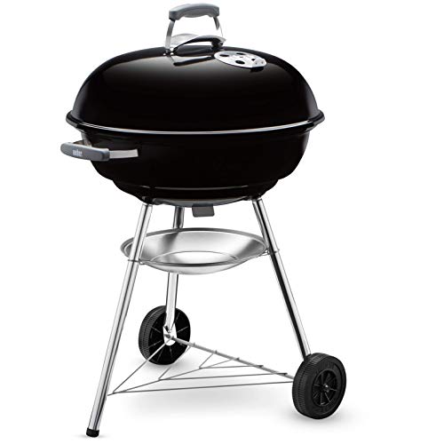 Weber Compact Kettle Charcoal Grill Barbecue, 57cm | BBQ Grill with Lid Cover, Stand & Wheels | Freestanding Outdoor Oven, Smoker & Outdoor Cooker with Porcelain-Enamelled Bowl - Black (1321004)
