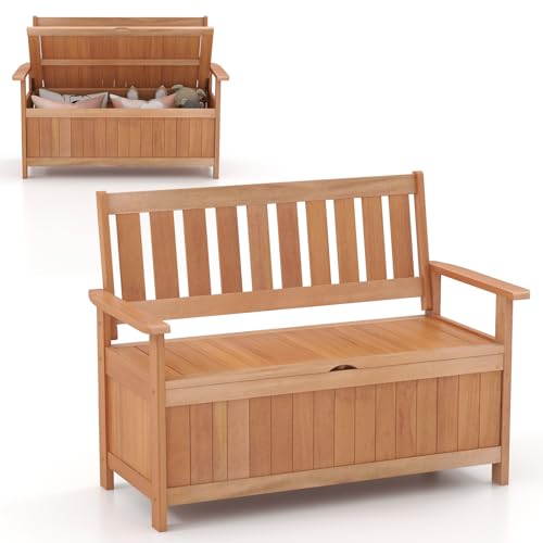 COSTWAY 107cm/120cm Garden Storage Bench, 2-Seater Patio Loveseat Park Bench Chair with 125L/155L Box, Outdoor Furniture Leisure Porch Seating for Living Room, Balcony and Poolside (120 x 65 x 91cm)