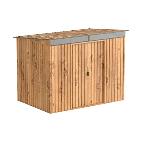 Duramax Pent Roof Skylight 8 x 6 Hot-Dipped Galvanized Metal Garden Shed - Woodgrain with Brown - 20 Years Warranty