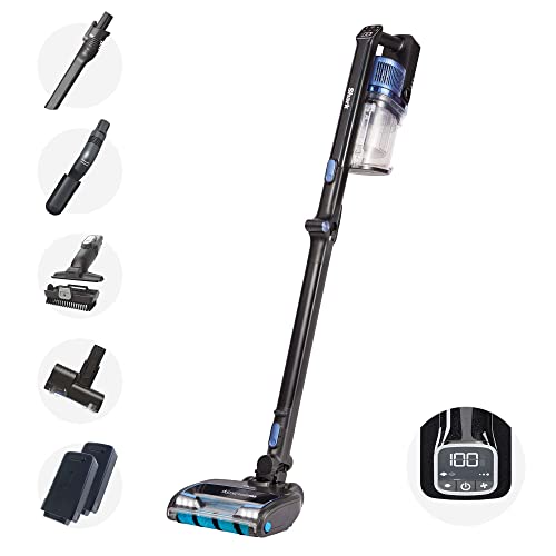 Shark Cordless Stick Vacuum Cleaner with Anti Hair Wrap, 120 Minute Run Time (2 Batteries), Flexible DuoClean Vacuum Cleaner with Motorised Pet, Multi-Surface & Crevice Tools, Black & Blue. IZ320UKT
