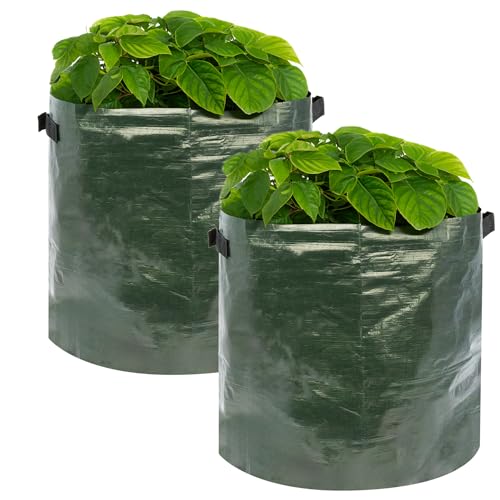 2 Large Potato Planter Grow Bags - 42 Litre Capacity, Heavy Duty, Water Resistant, Vegetable Planter Ideal for Potatoes, Mushrooms, Fruits, Root Veg, with Drainage Holes and Carry Handles, Green