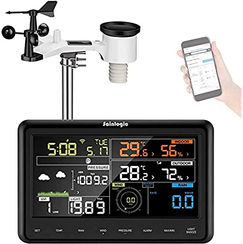 Sainlogic Professional WLAN Weather Station with Solar powered Outdoor Sensor, Rain Collector, Weather Forecast, Wind Gauge, Color Display, Wunderground (Current and historical data)