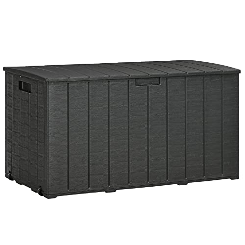 Outsunny 336 Litre Extra Large Outdoor Garden Storage Box, Water-resistant Heavy Duty Double Wall Plastic Container, Garden Furniture Organizer, Deck Cushion Chest with Wheels and Handles