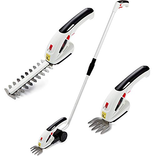 NETTA 7.2V Cordless 2 in 1 Lithium-Ion Grass and Hedge Trimmer, Edging and Shrub Shear, 2 Interchangeable Blades, 2-Way Switch and Safety Key - With Telescopic Pole Handle
