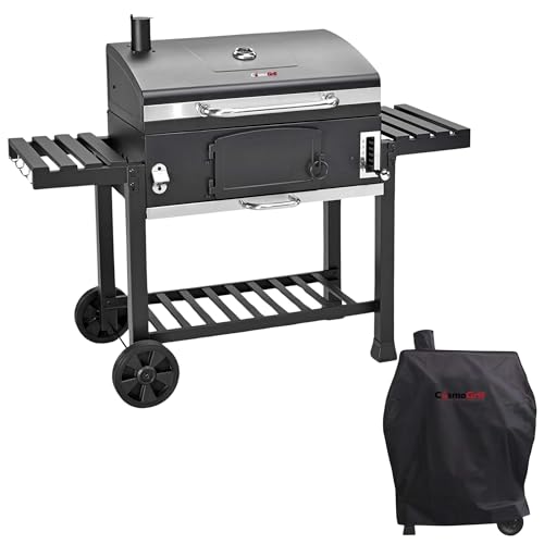 CosmoGrill Outdoor XXL Smoker Barbecue Charcoal Portable BBQ with Waterproof Cover, Adjustable Grill and Built-in Temperature Gauge, for Home Garden Party Cooking
