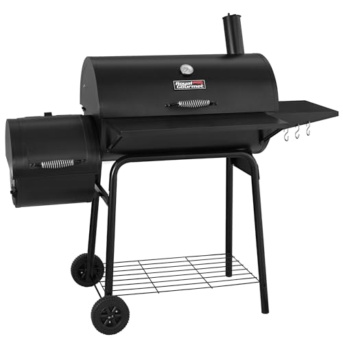 Royal Gourmet BBQ Charcoal Grill and Offset Smoker, 30'' L, 800 Square Inch, Outdoor for Camping, Black
