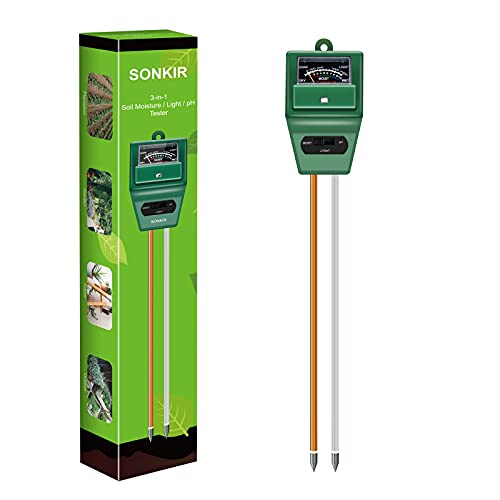 Sonkir Soil pH Meter, MS02 3-in-1 Soil Moisture/Light/pH Tester Gardening Tool Kits for Plant Care, Great for Garden, Lawn, Farm, Indoor & Outdoor Use (Green)…