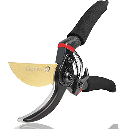 Gonicc 8' Professional Secateurs Premium Titanium Bypass Pruning Shears (GPPS-1003), Hand Pruners, Garden Clip, Hedge Shears(Gold)