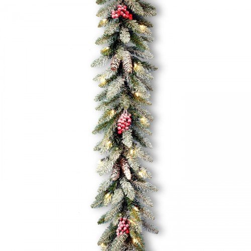 National Tree Fir Snow And Berries Christmas Xmas Pre-Lit Wreath 2.7m