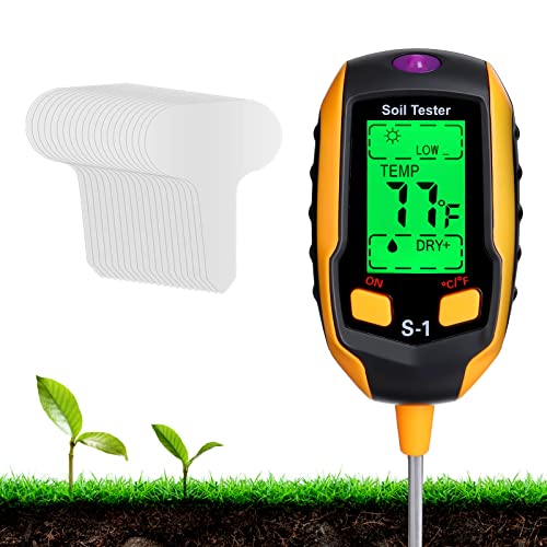 GOTGELIF Soil Moisture Meter, 4-IN-1 Soil Test Kit with 20 Labels & Soil pH Meter Tester, Plant Moisture Meter for Soil Moisture/pH/Light/Temperature for Care Flower/Potted Plants/Garden/Farm/Lawn
