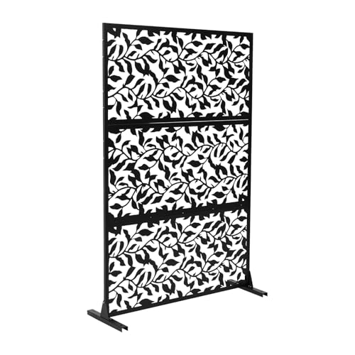 INMOZATA Decorative Privacy Screen with Stand, 183x120cm Freestanding Metal Outdoor Divider, Decorative Fence Screening with Expansion Screws for Garden Patio Pool Hot Tub, Autumn Leaves Pattern