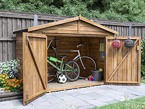 Dunster House Outdoor Bike Shed 2.4 x 1.2 metres Fully Pressure Treated Garden Storage With Roof Felt Ariane
