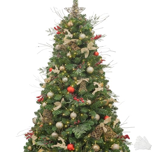 Busybee 7ft Artificial Christmas Tree with 400 LEDs Lights and Assorted Ornaments Christmas Decorations including Full Artificial Xmas Tree Tree Topper Baubles Ornaments USB LED String Lights