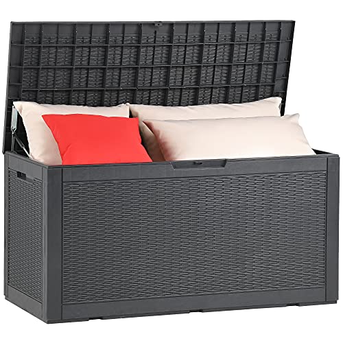 YITAHOME Garden Storage Box Waterproof, 380L Large Outdoor Storage Box with Lid, Lockable Patio Deck Boxes with Handles for Garden Tools Cushion Pillows Pool Supplies,120 x 53 x 63cm, Dark Grey