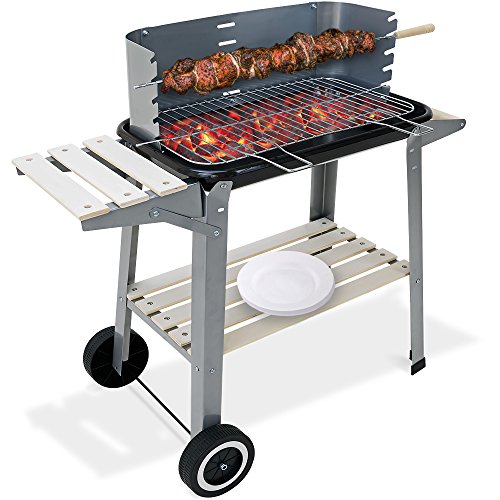 Deuba Gardebruk BBQ Grill On Wheels | Barbecue Charcoal Grill | Portable Outdoor Garden BBQ Grill | With Wheels, Shelves, Skewer | Perfect For Camping, Picnic