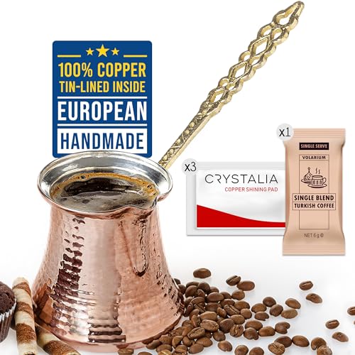 CRYSTALIA Premium Quality Large Turkish Coffee Pot, 425ml Greek Arabic Coffee Maker, Hammered Copper Coffee Cezve, Copper Pot, Greek Coffee Pot, Arabic Coffee Pot, Turkish Coffee Maker, Copper Cezve