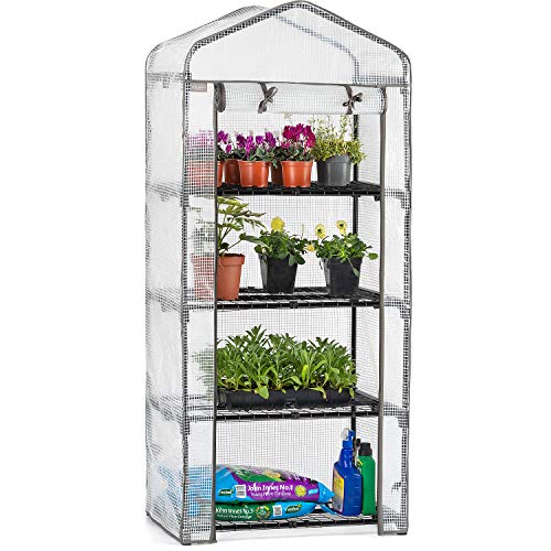 CHRISTOW Mini Greenhouse 4 Tier, Reinforced Four Shelf Growhouse, Portable Heavy Duty Garden Grow House, 5ft 2in x 2ft 2in x 1ft 6in