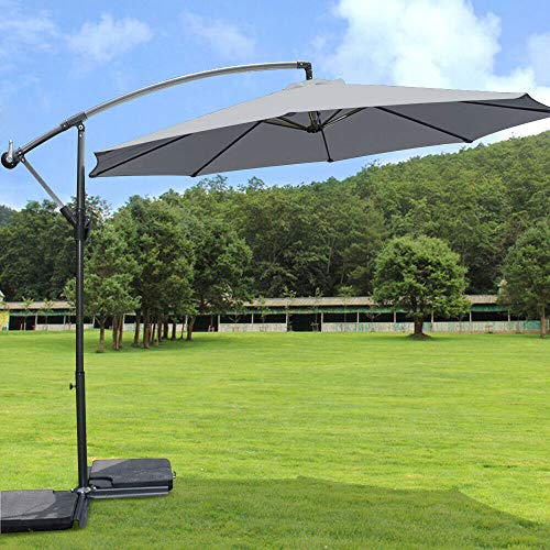 Green Bay 3m Banana Parasol - Crank Mechanism Sun Shade Canopy Cantilever Hanging Umbrella for Outdoor Garden Patio Summer Camping - Grey