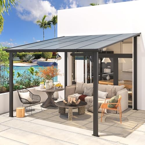 U-MAX 3m x 3m Aluminium Gazebo,Wall-Mounted Awning Gazebo，Lean to Pergola,Hardtop Roof Heavy Duty Metal Pergola for Outdoor Garden
