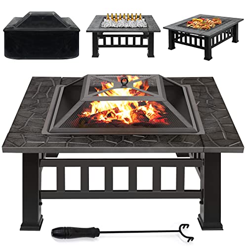 DAWOO Fire Pit with BBQ Grill Shelf - Perfect for Outdoor Entertaining, Garden Parties, and Camping Tripsing, cozy backyard, durable fire pit.