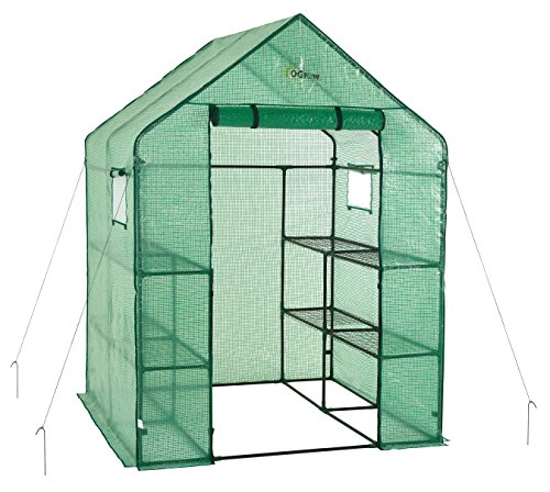 oGrow 2 Tier 8 Shelves Large Greenhouse, Garden Green House, Pop Up Walkin Growhouse with Strong Reinforced Cover and Metal Frame 195.6x142.3x142.3 cm