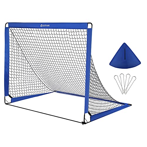 EXTFANS Football Goal for Kids, 5' X 4' Foldable Portable Football Net with Carry Bag, Training Goals for Garden, Backyard, Playground,1 Pack (Blue)