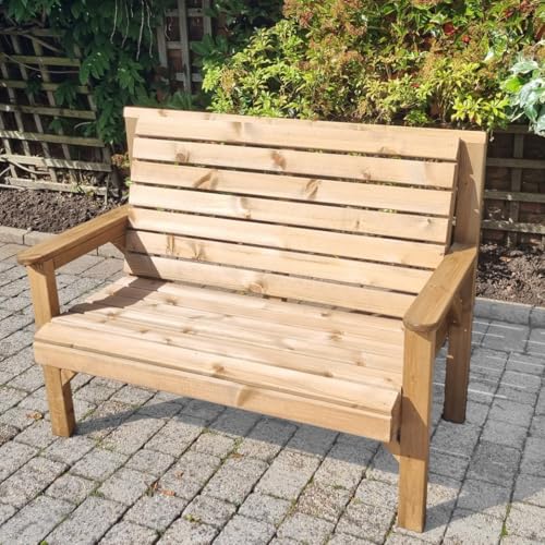 STAFFORDSHIRE GARDEN FURNITURE Chunky Solid Wooden Garden Bench, Tan, Wood Legs