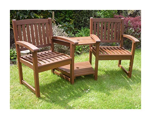 Hardwood Garden Bench Companion Set Henley Love Seat FSC®-Certified Outdoor Living Garden Patio Furniture Brown