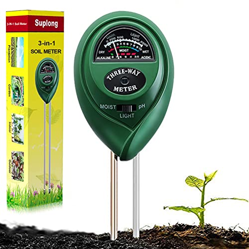 Suplong Soil PH Testing Kit 3 in 1 Plant Soil Tester Kit With PH, Light & Moisture acidity Tester,Great For Bonsai Tree, Garden Care, Farm, Lawn, Indoor & Outdoor (No Battery needed)