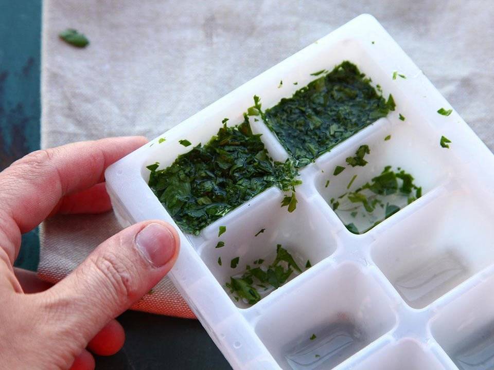 Puree Basil in an Ice Cube Tray