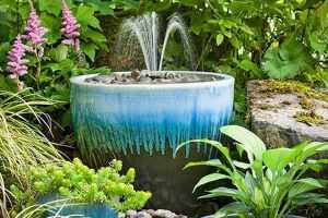blue solar powered bird bath fountains