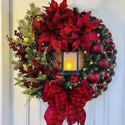 Outdoor Christmas Wreath with Lights