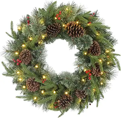 Outdoor Christmas Wreath with Lights - Valery Madelyn - Sweet Candy Red Wreath