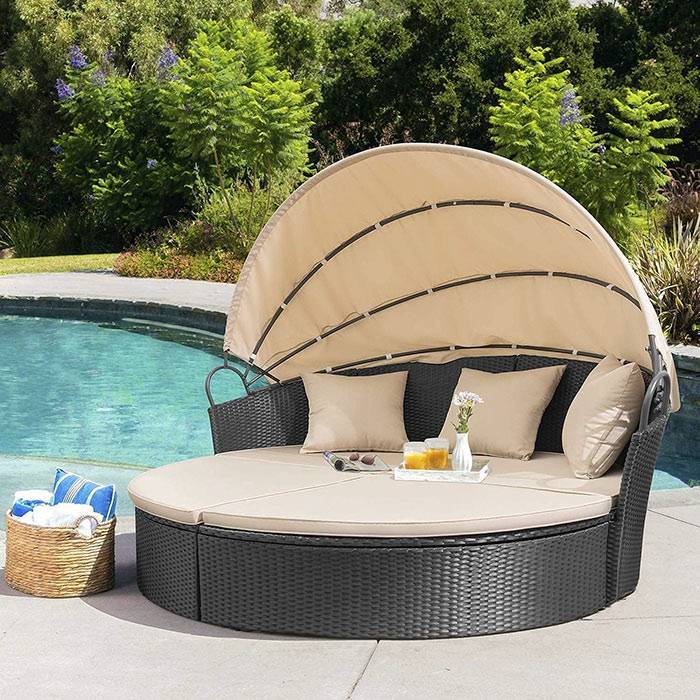 Homall Outdoor Patio-Daybed Beside a Swimming Pool