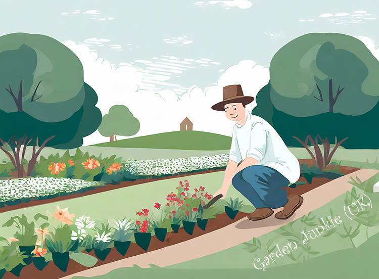 gardening- man gardening crouched down cartoon
