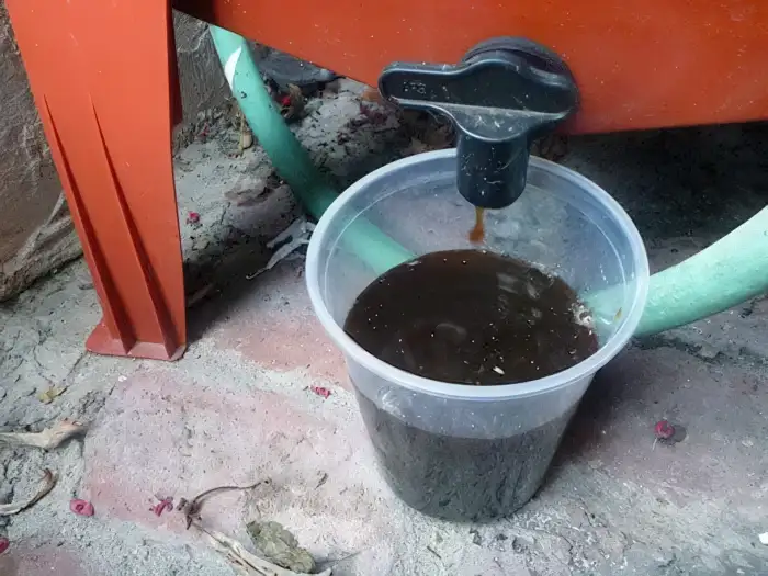 Leachate dripping from a tap