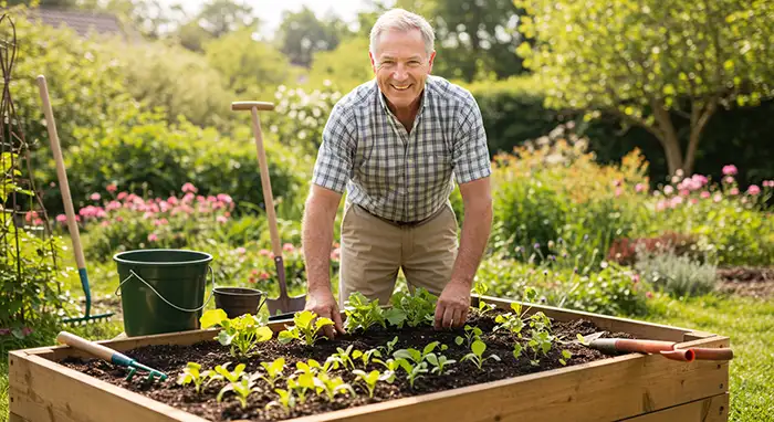 Man Standing Over a Raised Bed - How Deep Should Raised Beds Be