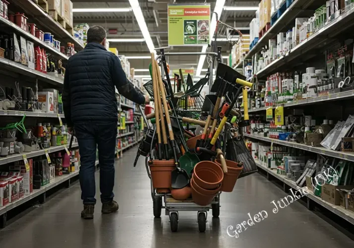 Amazon Todays Deals - Man in DIY Store pushing a trolly fully of gardening and outdoor goods