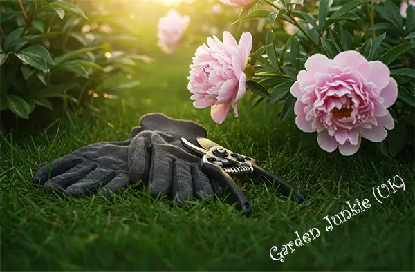 Gloves and Secateurs For Pruning Peonies