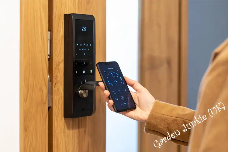  How Safe are smart Locks - Modern smart lock on a door being accessed by smartphone